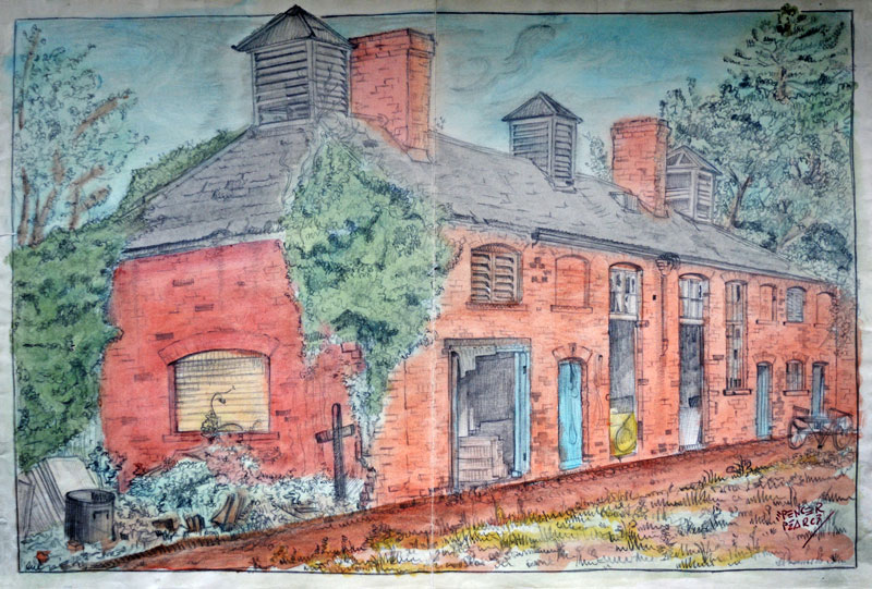 Watercolour of old stables in 1960